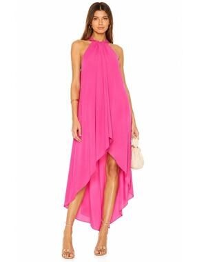 BCBGMAXAZRIA Lanna Pink Coral Chiffon Halter High Low Dress XS NWT
